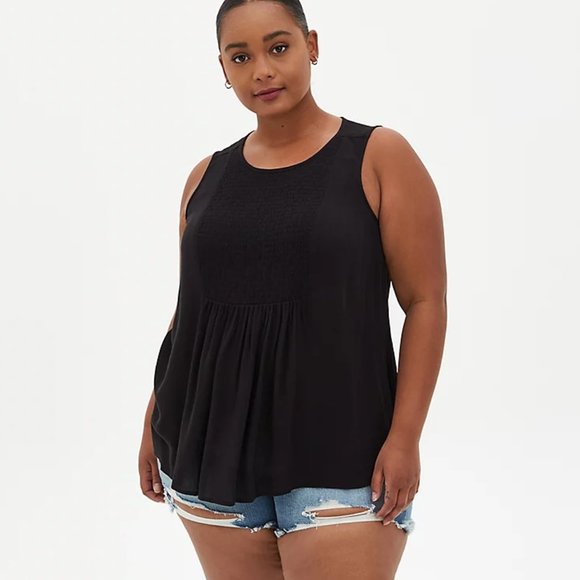 Torrid Black Smocked Tank Size 1 NWT - Picture 1 of 5